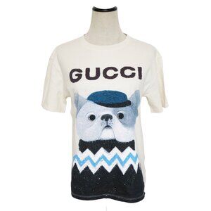 GUCCI Women Kids SEUNGYOUN KIM Cotton Bulldog Print Knit Jersey Top T-Shirt 12Y